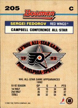 1992-93 Bowman #205 Sergei Fedorov Back