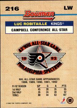 1992-93 Bowman #216 Luc Robitaille Back