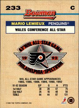 1992-93 Bowman #233 Mario Lemieux Back