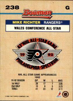 1992-93 Bowman #238 Mike Richter Back