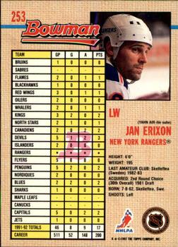 1992-93 Bowman #253 Jan Erixon Back