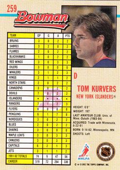 1992-93 Bowman #259 Tom Kurvers Back