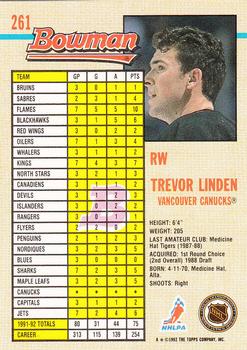 1992-93 Bowman #261 Trevor Linden Back