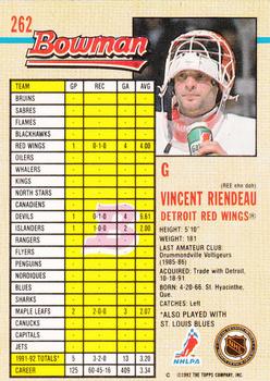 1992-93 Bowman #262 Vincent Riendeau Back
