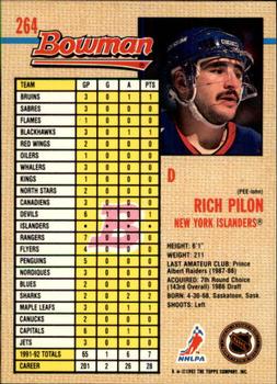 1992-93 Bowman #264 Rich Pilon Back