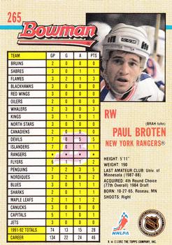 1992-93 Bowman #265 Paul Broten Back