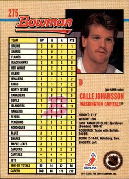 1992-93 Bowman #275 Calle Johansson Back