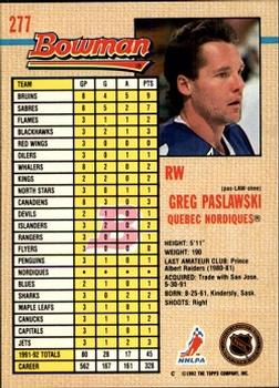 1992-93 Bowman #277 Greg Paslawski Back