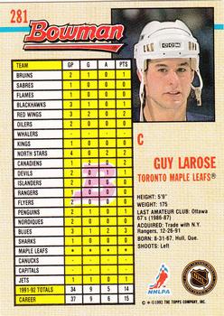 1992-93 Bowman #281 Guy Larose Back