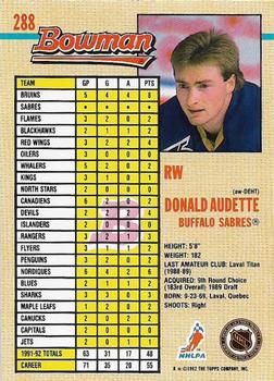 1992-93 Bowman #288 Donald Audette Back