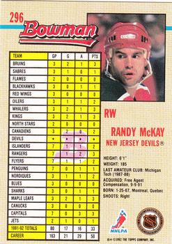 1992-93 Bowman #296 Randy McKay Back