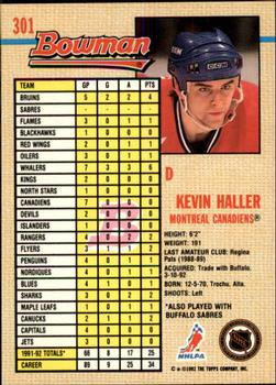 1992-93 Bowman #301 Kevin Haller Back