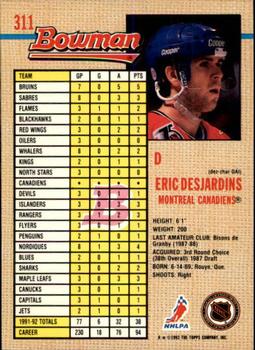 1992-93 Bowman #311 Eric Desjardins Back