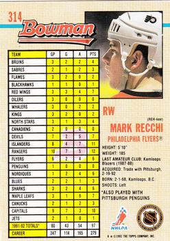 1992-93 Bowman #314 Mark Recchi Back
