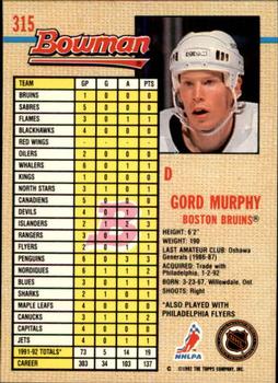 1992-93 Bowman #315 Gord Murphy Back