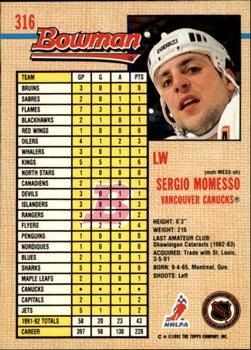 1992-93 Bowman #316 Sergio Momesso Back