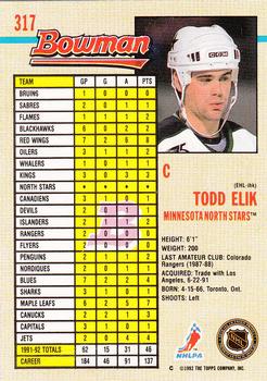 1992-93 Bowman #317 Todd Elik Back