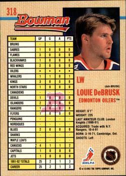 1992-93 Bowman #318 Louie DeBrusk Back