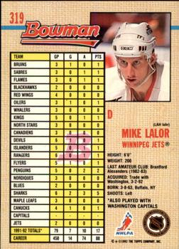 1992-93 Bowman #319 Mike Lalor Back