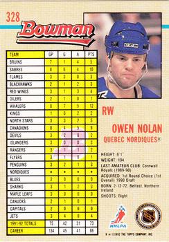1992-93 Bowman #328 Owen Nolan Back