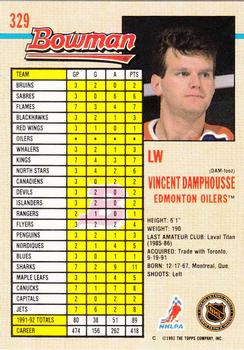 1992-93 Bowman #329 Vincent Damphousse Back