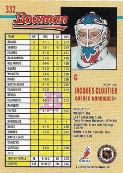 1992-93 Bowman #332 Jacques Cloutier Back