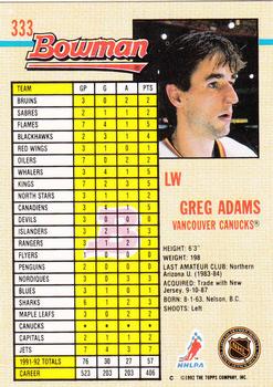 1992-93 Bowman #333 Greg Adams Back