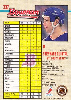 1992-93 Bowman #337 Stephane Quintal Back