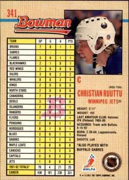 1992-93 Bowman #341 Christian Ruuttu Back