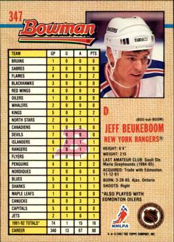 1992-93 Bowman #347 Jeff Beukeboom Back