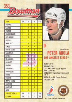 1992-93 Bowman #353 Peter Ahola Back