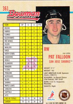 1992-93 Bowman #361 Pat Falloon Back