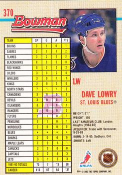 1992-93 Bowman #370 Dave Lowry Back