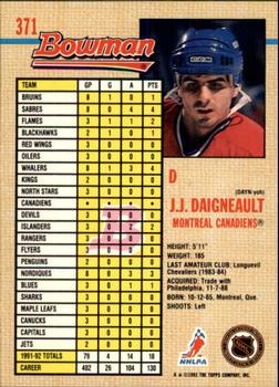 1992-93 Bowman #371 J.J. Daigneault Back