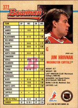 1992-93 Bowman #372 Jim Hrivnak Back