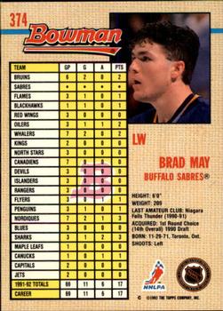 1992-93 Bowman #374 Brad May Back