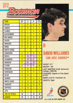 1992-93 Bowman #377 David Williams Back