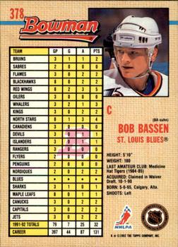 1992-93 Bowman #378 Bob Bassen Back