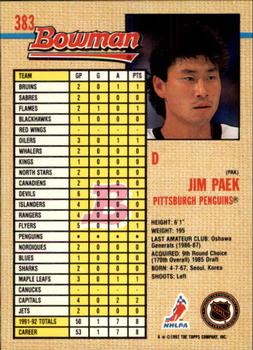 1992-93 Bowman #383 Jim Paek Back
