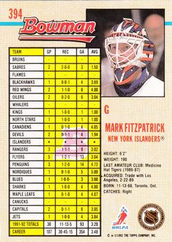 1992-93 Bowman #394 Mark Fitzpatrick Back