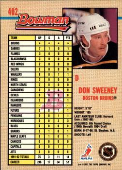 1992-93 Bowman #402 Don Sweeney Back