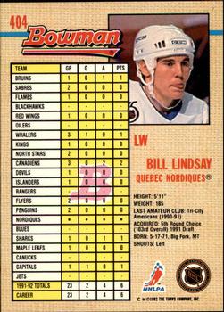 1992-93 Bowman #404 Bill Lindsay Back