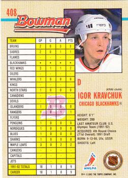 1992-93 Bowman #408 Igor Kravchuk Back