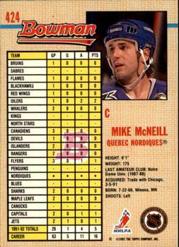 1992-93 Bowman #424 Mike McNeill Back