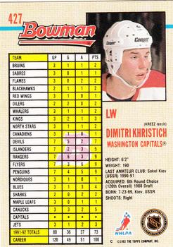 1992-93 Bowman #427 Dimitri Khristich Back