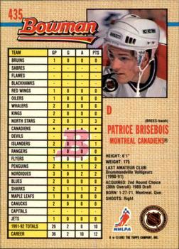 1992-93 Bowman #435 Patrice Brisebois Back