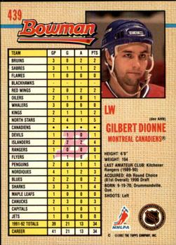 1992-93 Bowman #439 Gilbert Dionne Back