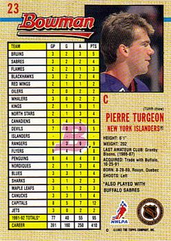 1992-93 Bowman #23 Pierre Turgeon Back