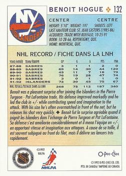 1992-93 O-Pee-Chee #132 Benoit Hogue Back