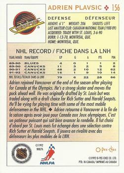 1992-93 O-Pee-Chee #156 Adrien Plavsic Back